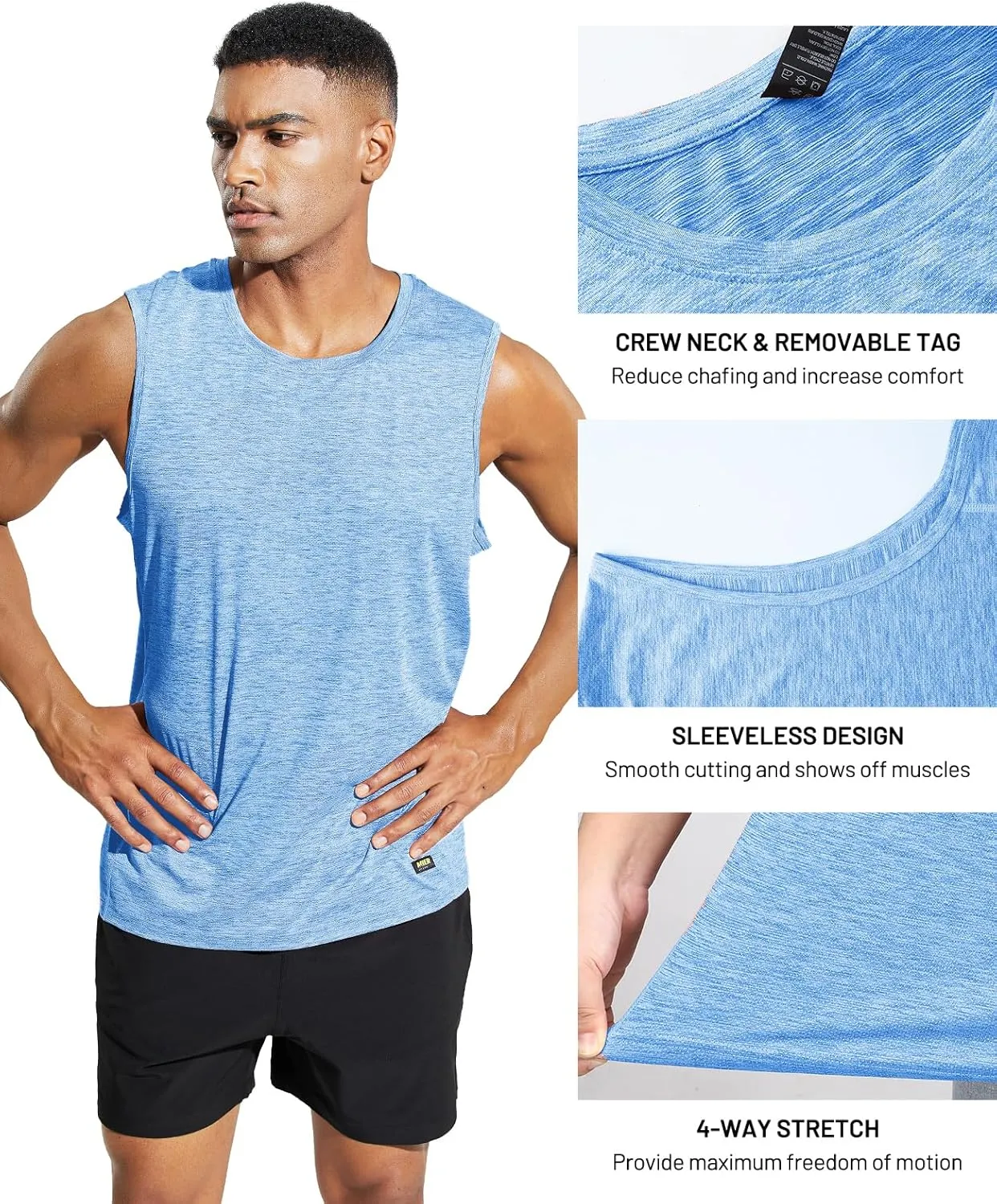 MIER Mens Sleeveless Tank Top Dry Fit Workout Muscle Tee Shirt for Running Athletic Gym Sports Training, Moisture Wicking