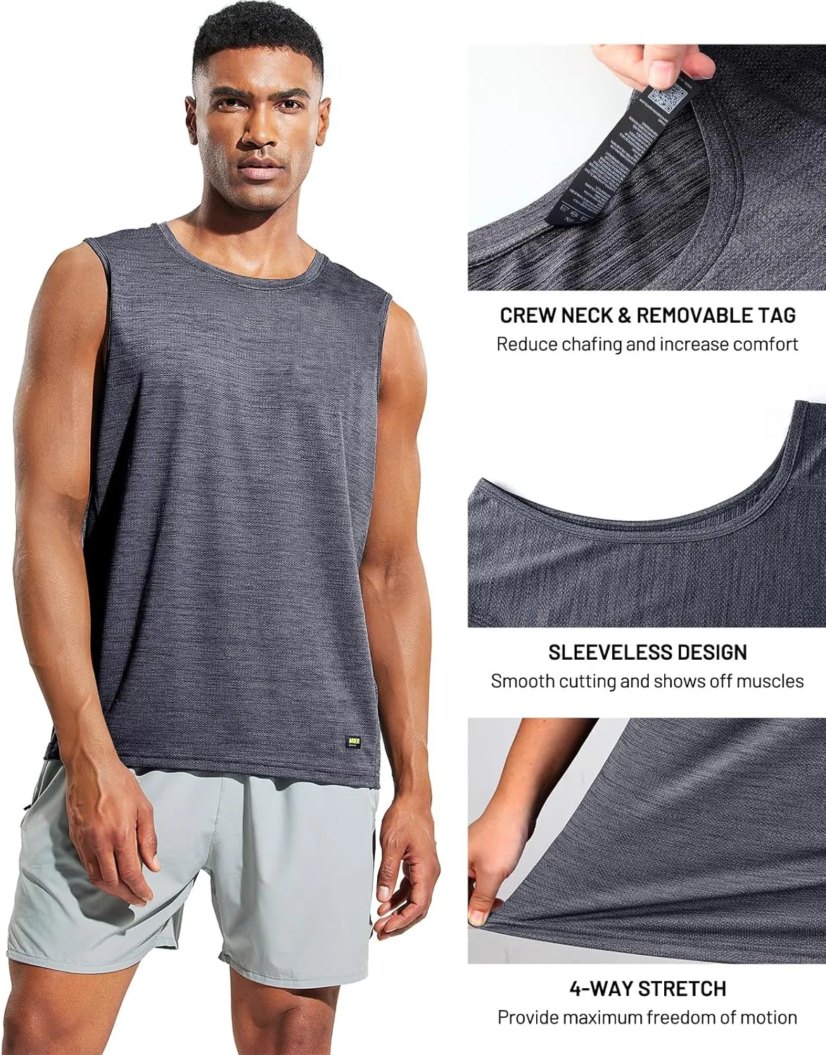 MIER Mens Sleeveless Tank Top Dry Fit Workout Muscle Tee Shirt for Running Athletic Gym Sports Training, Moisture Wicking