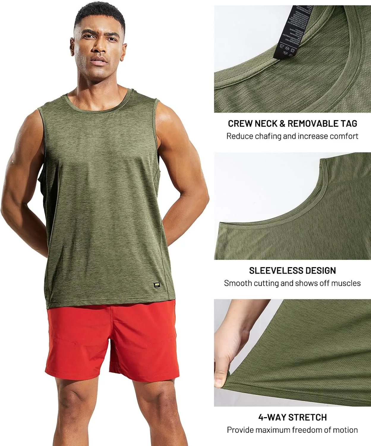 MIER Mens Sleeveless Tank Top Dry Fit Workout Muscle Tee Shirt for Running Athletic Gym Sports Training, Moisture Wicking