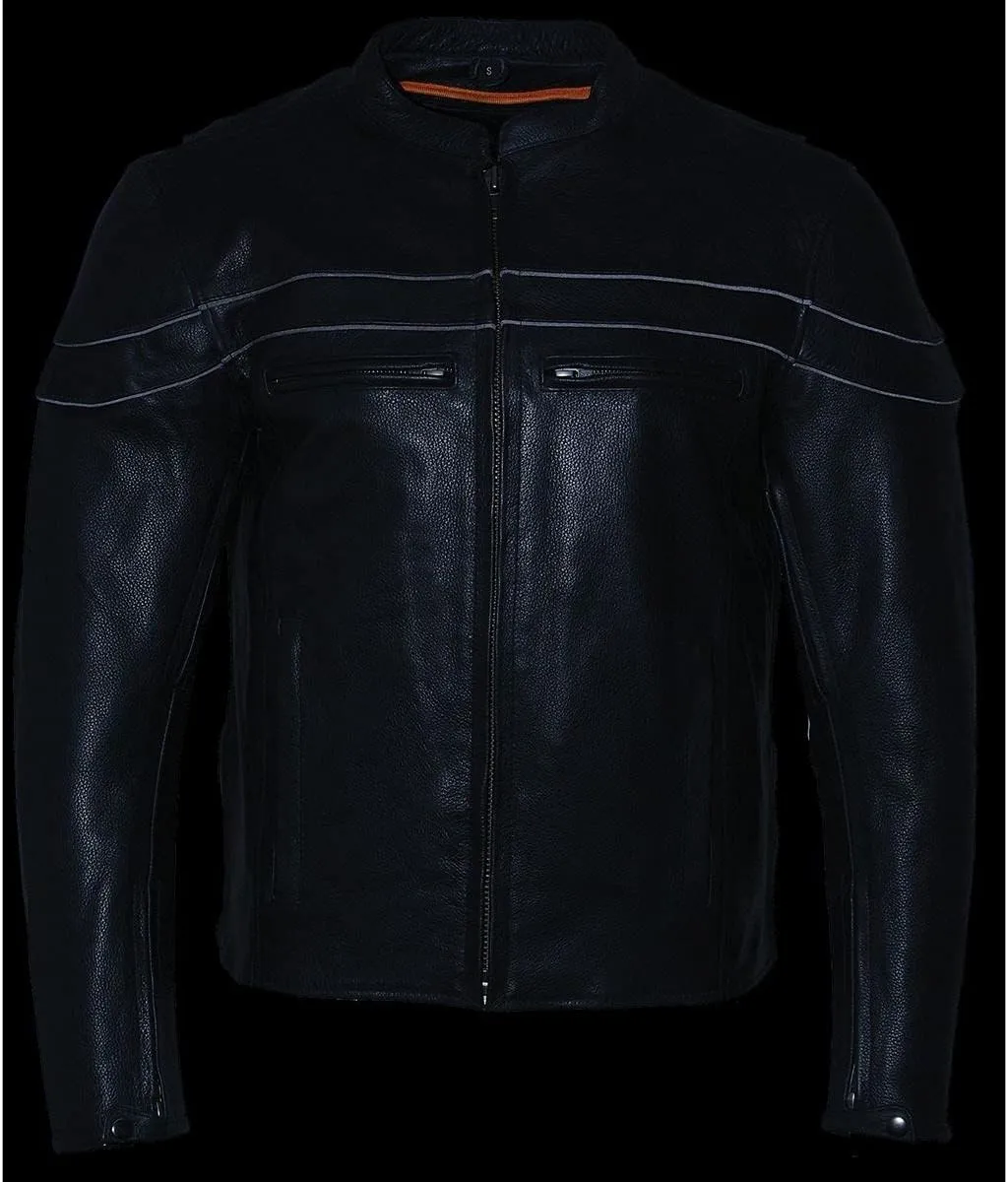 Milwaukee Leather SH1408 Men's Sporty Crossover Vented Black Motorcycle Leather Scooter Jacket