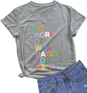 MIMOORN Womens Fun Happy Graphic Tees Summer Cute Letter Printed T-Shirts