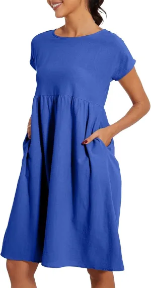 Miyaomn Women's Summer Midi Dresses Casual Cap Sleeve Crewneck A Line Swing Flowy Beach Sundress with Pockets T Shirts Dress