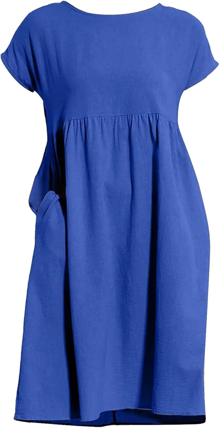 Miyaomn Women's Summer Midi Dresses Casual Cap Sleeve Crewneck A Line Swing Flowy Beach Sundress with Pockets T Shirts Dress