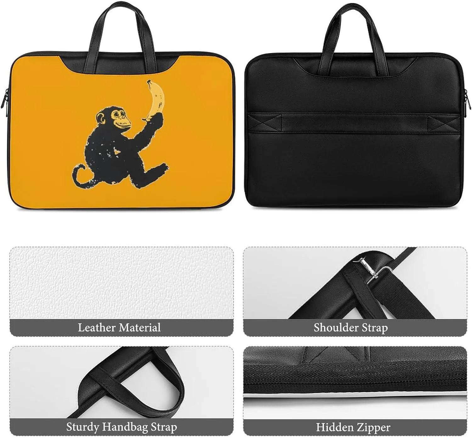Monkey Holding A Banana Leather Bag Laptop Case Slim Water Resistant Computer Bags with Handle Briefcase for Work