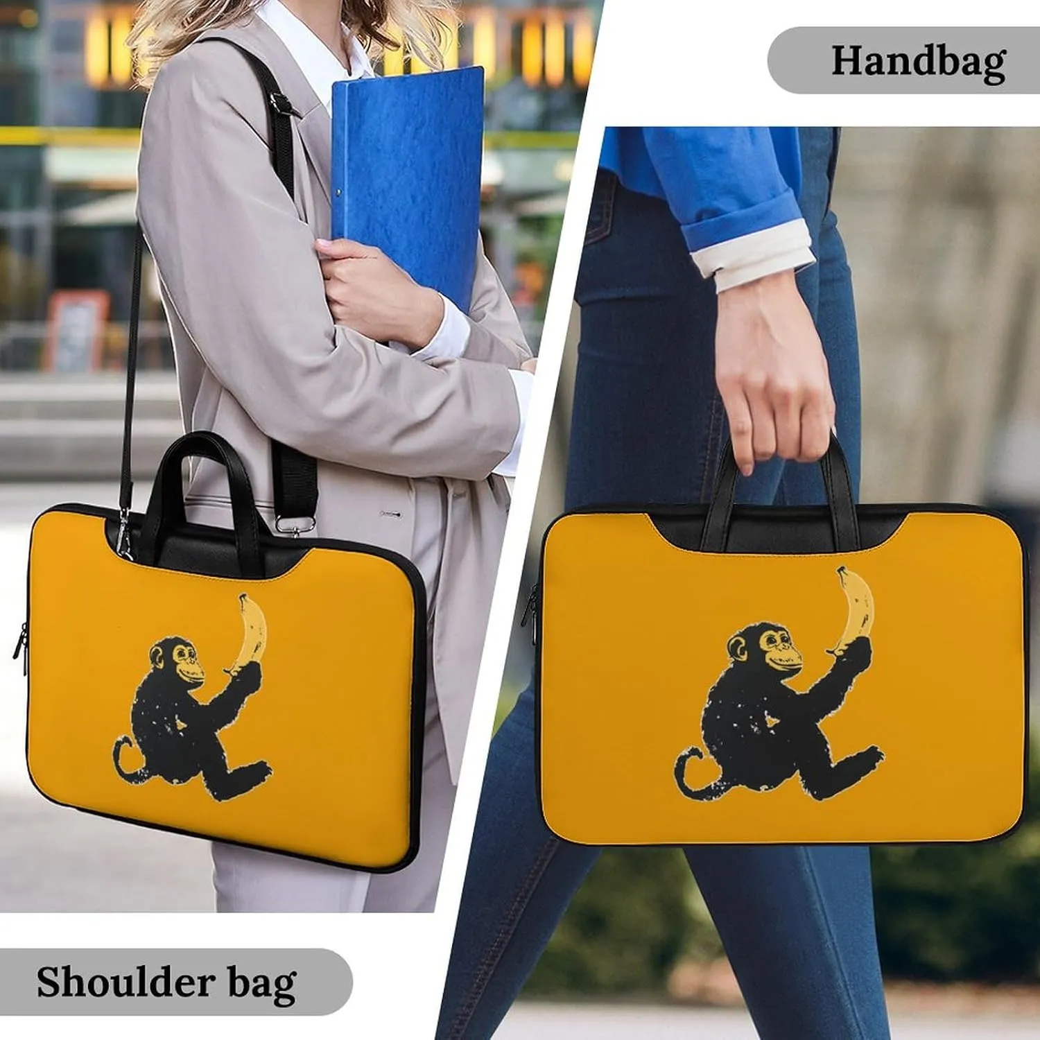Monkey Holding A Banana Leather Bag Laptop Case Slim Water Resistant Computer Bags with Handle Briefcase for Work