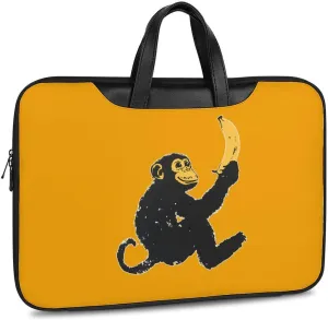 Monkey Holding A Banana Leather Bag Laptop Case Slim Water Resistant Computer Bags with Handle Briefcase for Work