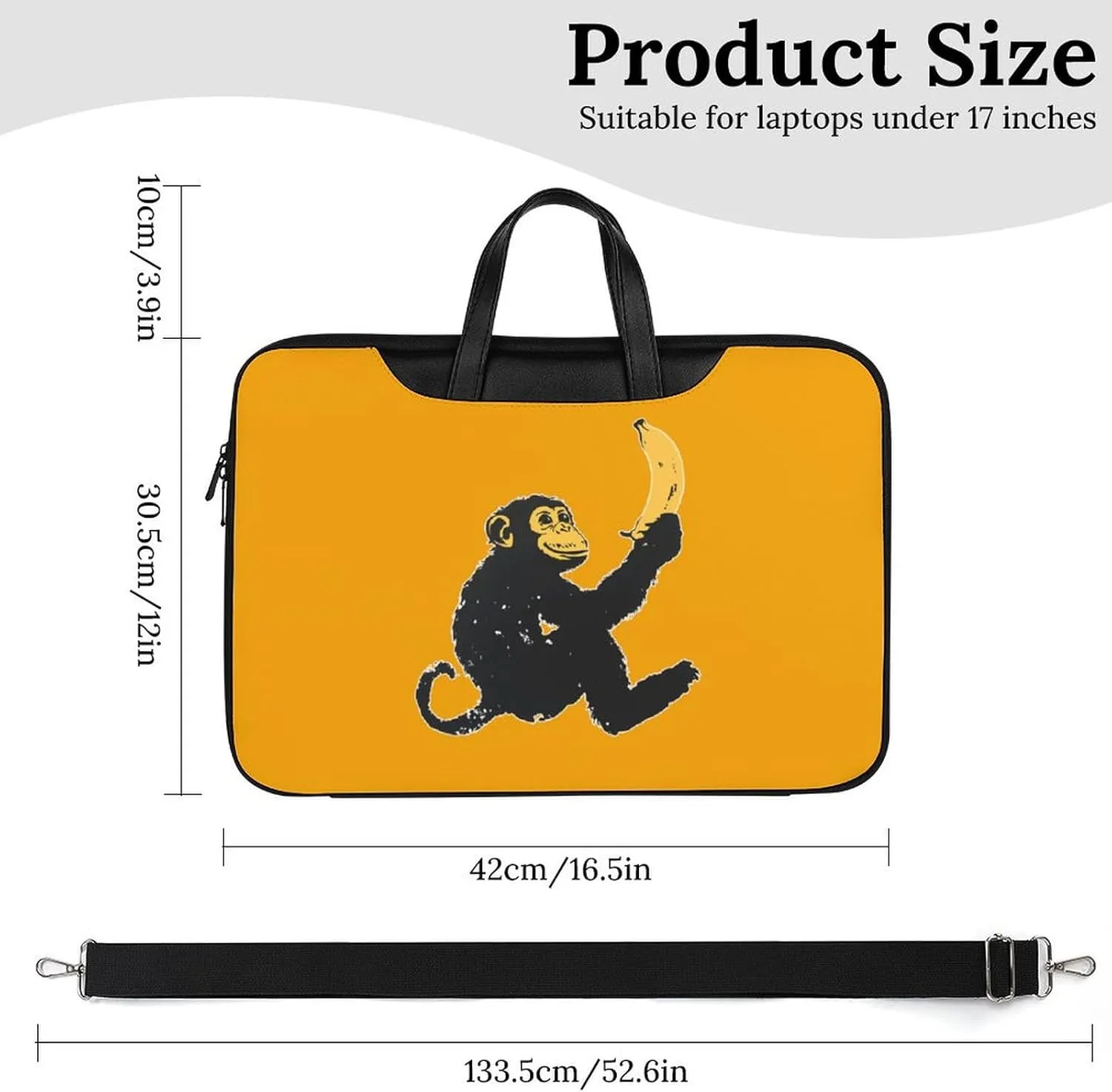 Monkey Holding A Banana Leather Bag Laptop Case Slim Water Resistant Computer Bags with Handle Briefcase for Work