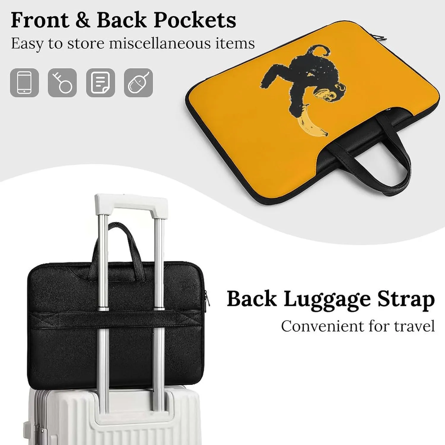 Monkey Holding A Banana Leather Bag Laptop Case Slim Water Resistant Computer Bags with Handle Briefcase for Work