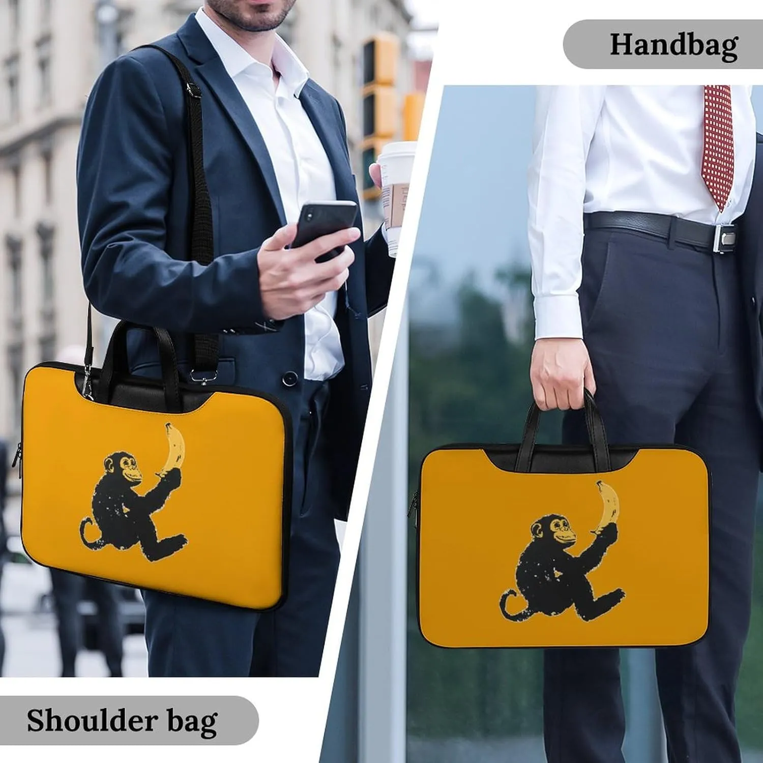 Monkey Holding A Banana Leather Bag Laptop Case Slim Water Resistant Computer Bags with Handle Briefcase for Work