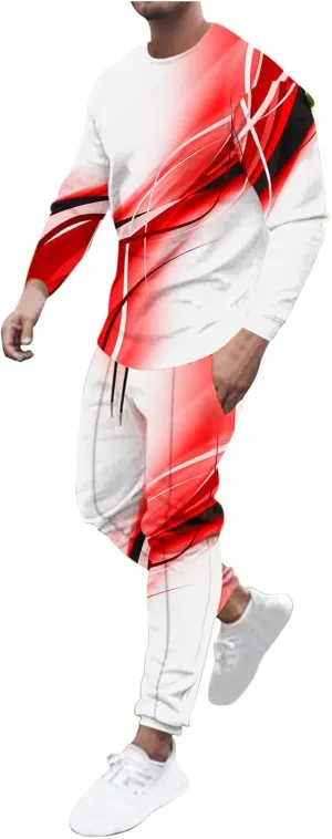 Muscularfit Men's Casual Active Tracksuits Sports Line Print Pullover Crewneck Sweatshirts Athletic Jogging 2 Piece Outfits