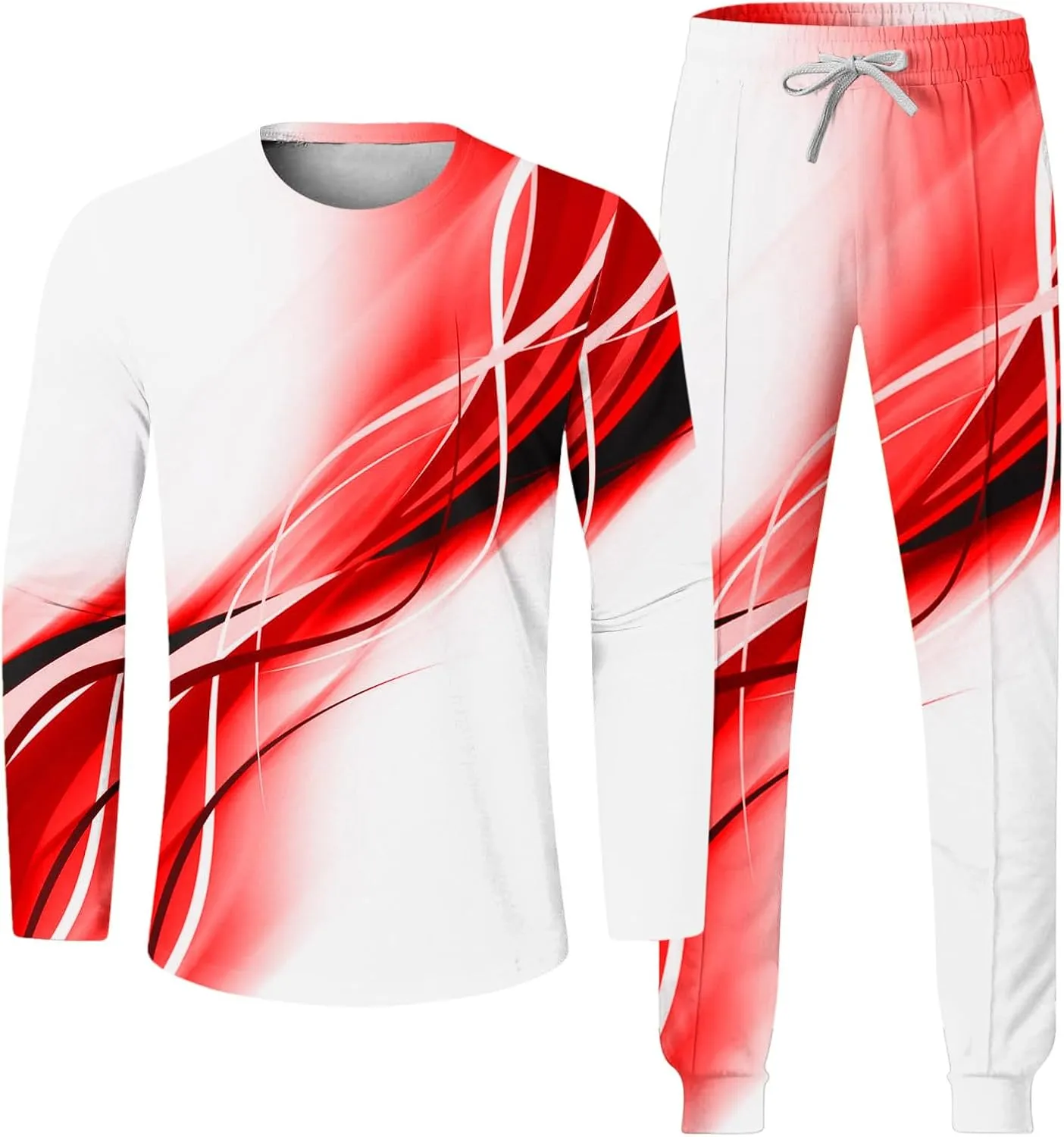 Muscularfit Men's Casual Active Tracksuits Sports Line Print Pullover Crewneck Sweatshirts Athletic Jogging 2 Piece Outfits