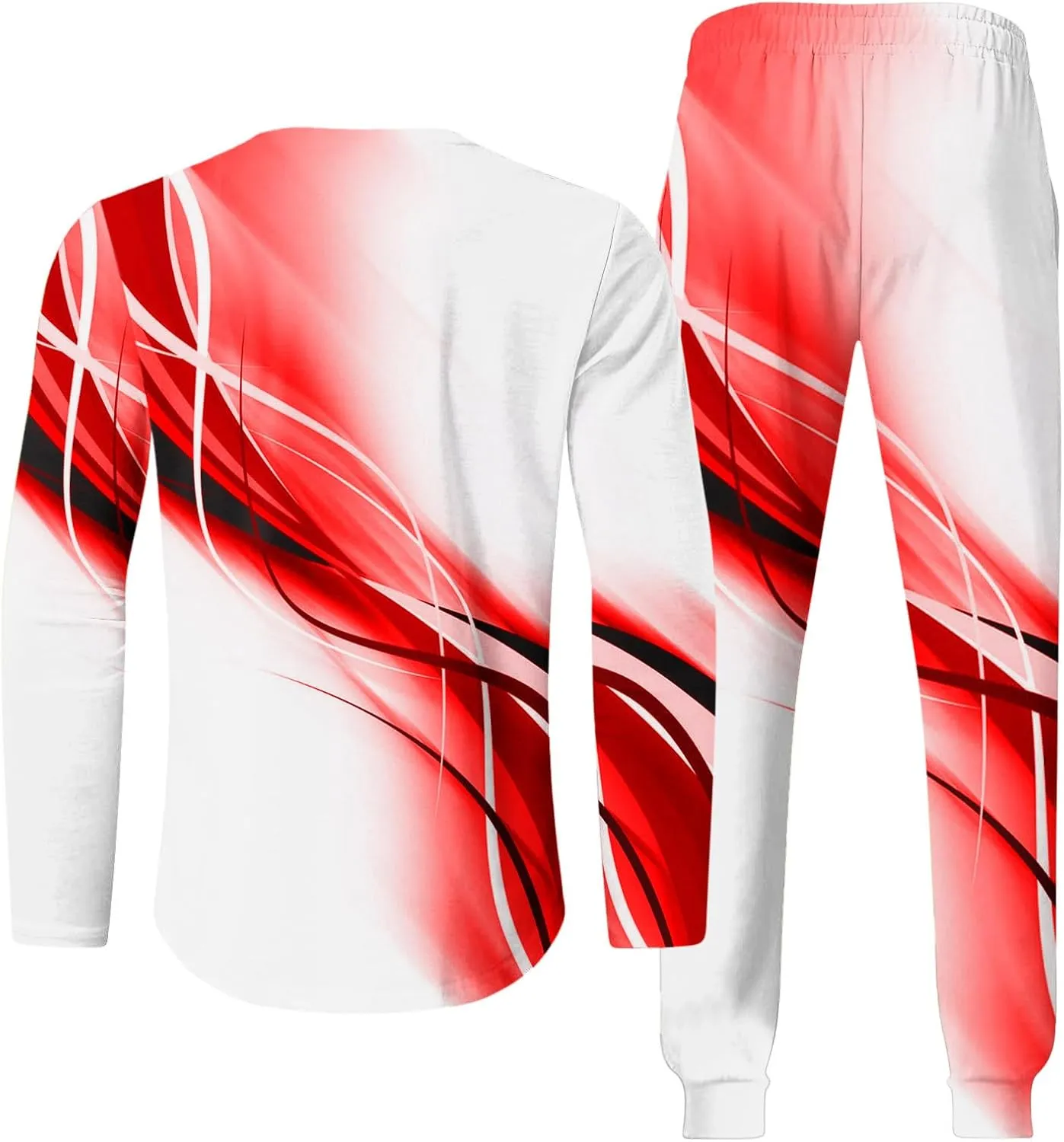 Muscularfit Men's Casual Active Tracksuits Sports Line Print Pullover Crewneck Sweatshirts Athletic Jogging 2 Piece Outfits
