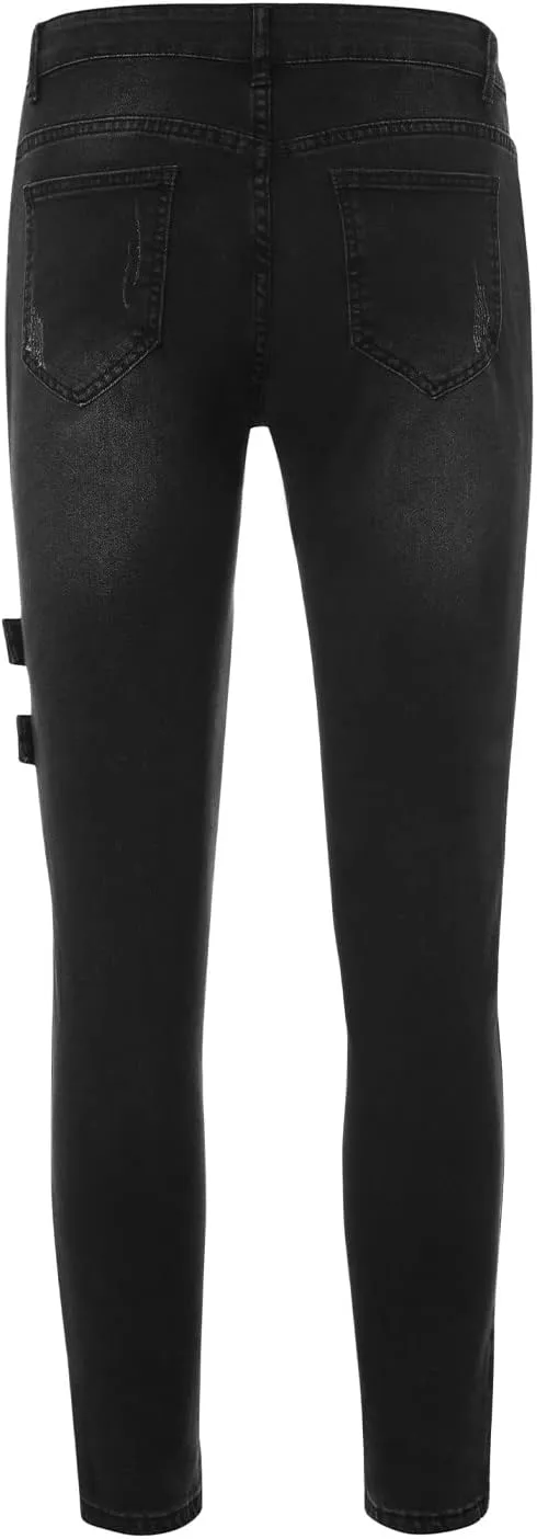 Muscularfit Men's Pants Casual Slim Fit Distressed Straight Legs Fashion Solid Jeans with Broken Hole Trendy Clothes 2023