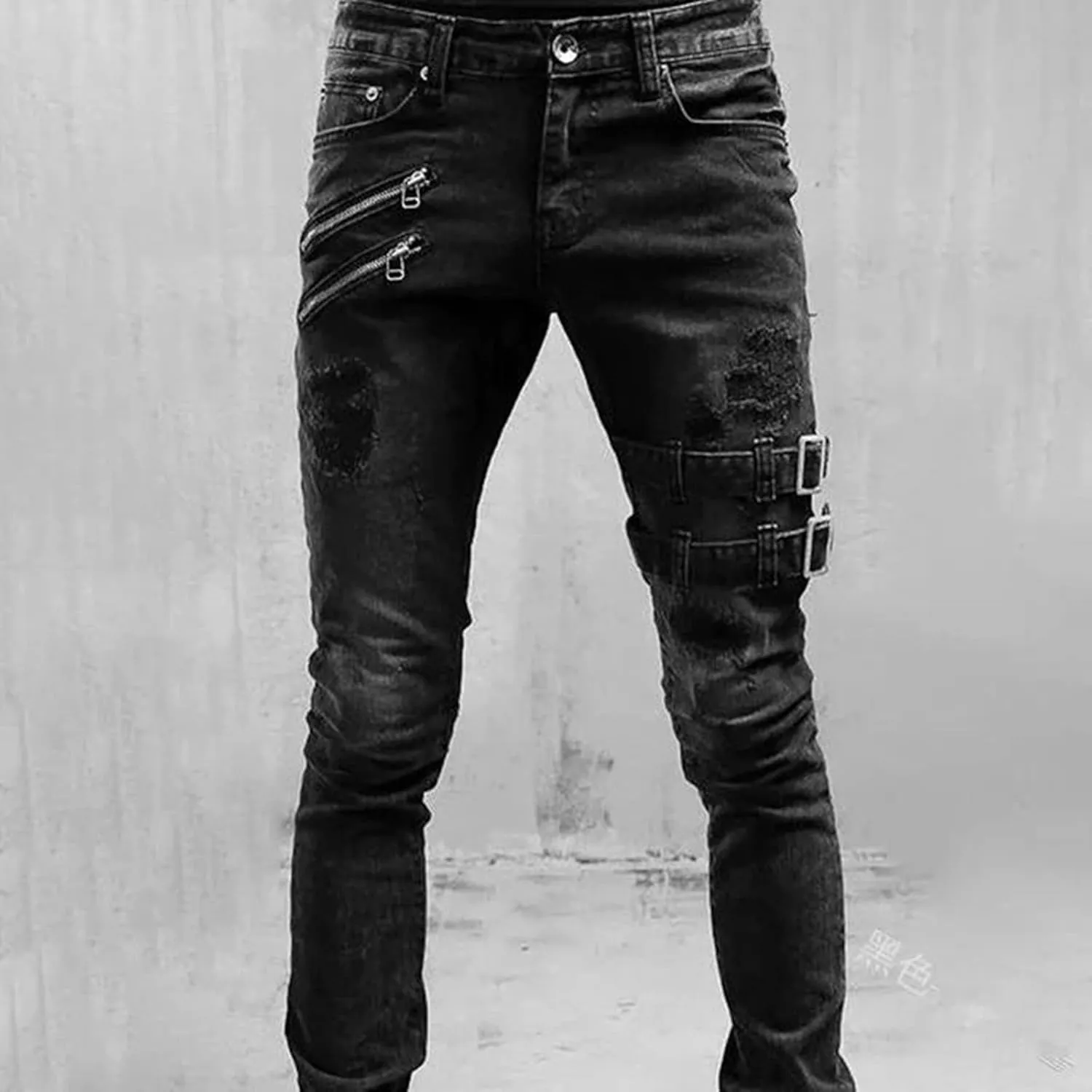 Muscularfit Men's Pants Casual Slim Fit Distressed Straight Legs Fashion Solid Jeans with Broken Hole Trendy Clothes 2023