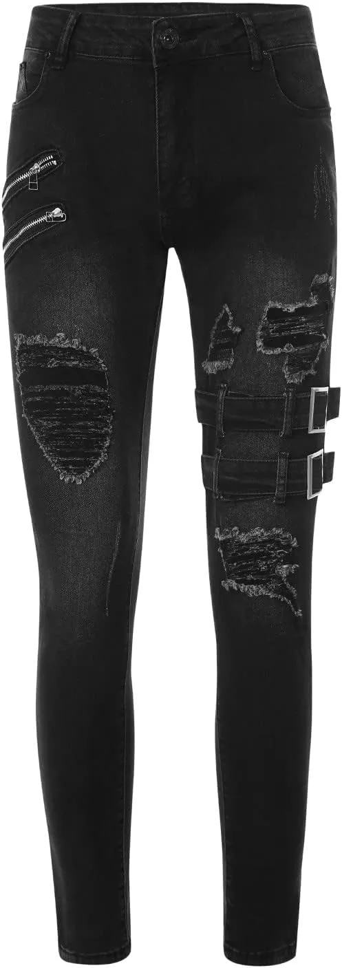 Muscularfit Men's Pants Casual Slim Fit Distressed Straight Legs Fashion Solid Jeans with Broken Hole Trendy Clothes 2023