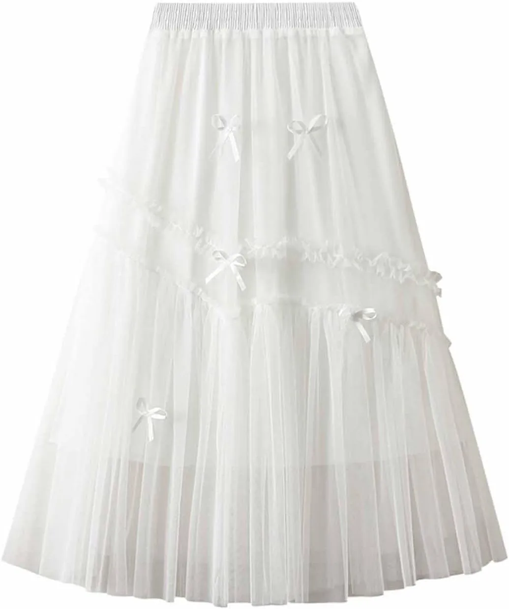NATHGAM Womens Mesh Layered Midi Regular Tulle Skirts Summer High Waist Party Petticoat Skirt Lady Elegant Midi Pleated Skirt