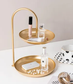 Necklace Holder Jewelry Stand Display 2-Tier Tabletop Jewelry Organizer Tower for Show Jewelry Bracelets Necklaces Earrings with Two-Tiered Storage Tray Nordic Style Gold