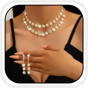 Nicute Crystal Jewelry Set for Women Rhinestone Necklace and Earrings Set Sparkly Wedding Dress Jewelry