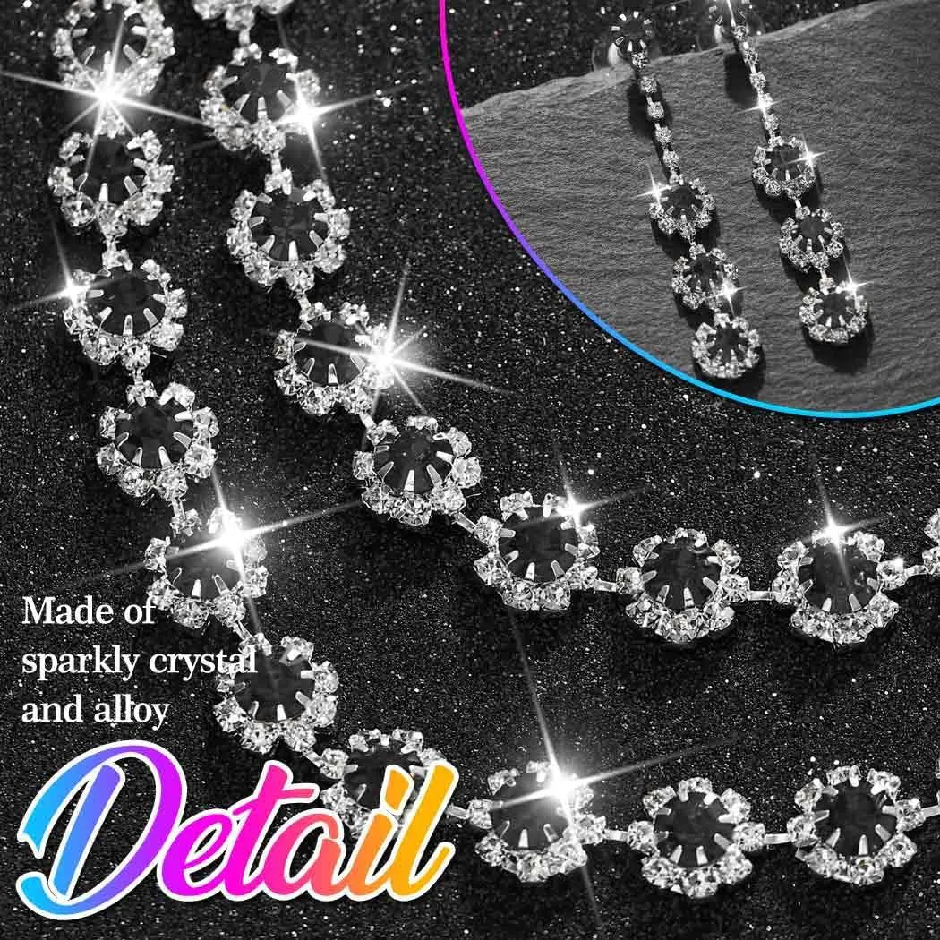 Nicute Crystal Jewelry Set for Women Rhinestone Necklace and Earrings Set Sparkly Wedding Dress Jewelry
