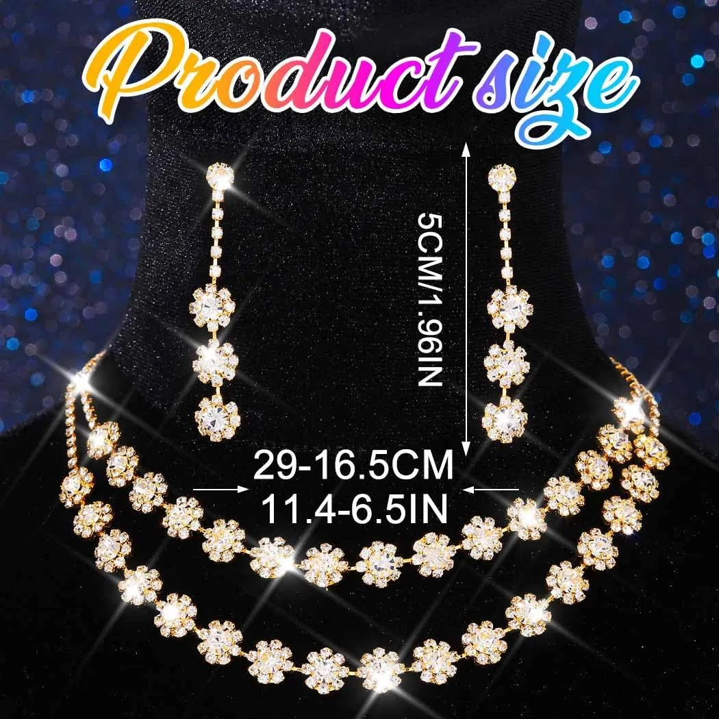 Nicute Crystal Jewelry Set for Women Rhinestone Necklace and Earrings Set Sparkly Wedding Dress Jewelry