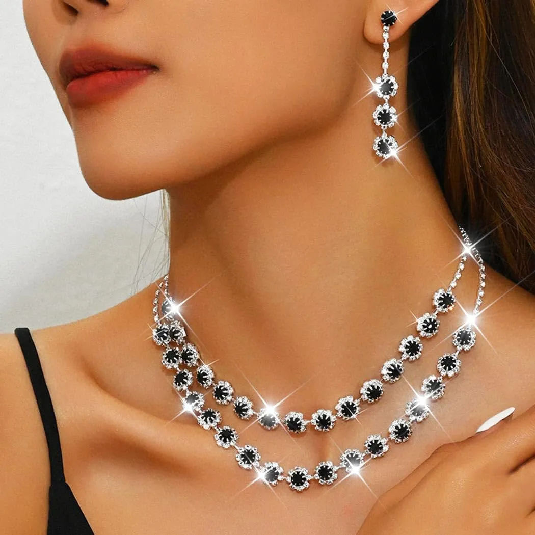 Nicute Crystal Jewelry Set for Women Rhinestone Necklace and Earrings Set Sparkly Wedding Dress Jewelry