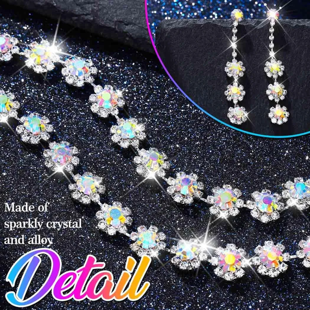Nicute Crystal Jewelry Set for Women Rhinestone Necklace and Earrings Set Sparkly Wedding Dress Jewelry