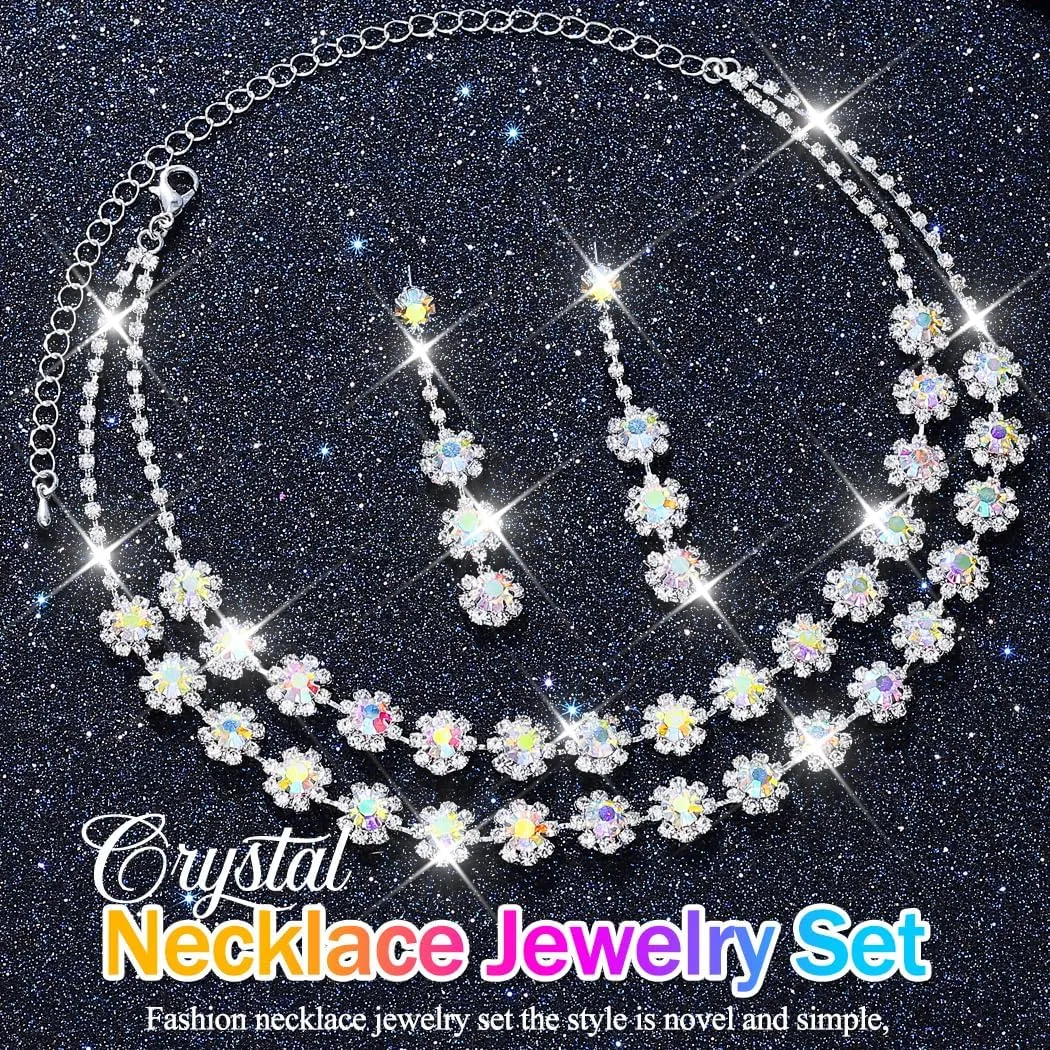 Nicute Crystal Jewelry Set for Women Rhinestone Necklace and Earrings Set Sparkly Wedding Dress Jewelry