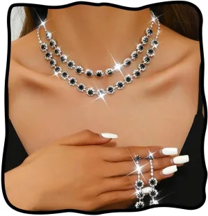 Nicute Crystal Jewelry Set for Women Rhinestone Necklace and Earrings Set Sparkly Wedding Dress Jewelry