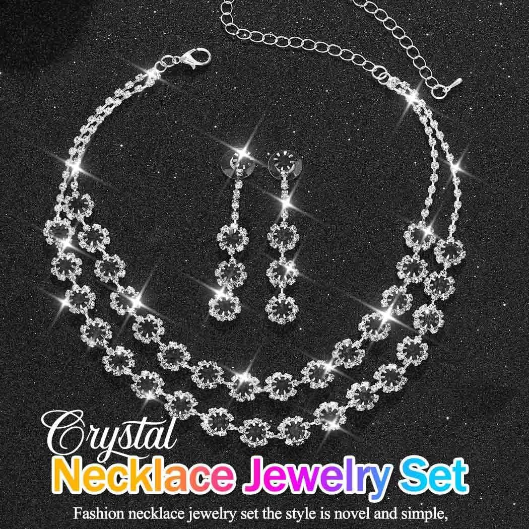 Nicute Crystal Jewelry Set for Women Rhinestone Necklace and Earrings Set Sparkly Wedding Dress Jewelry