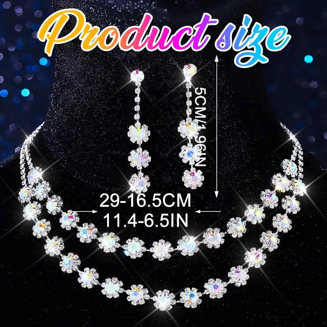 Nicute Crystal Jewelry Set for Women Rhinestone Necklace and Earrings Set Sparkly Wedding Dress Jewelry