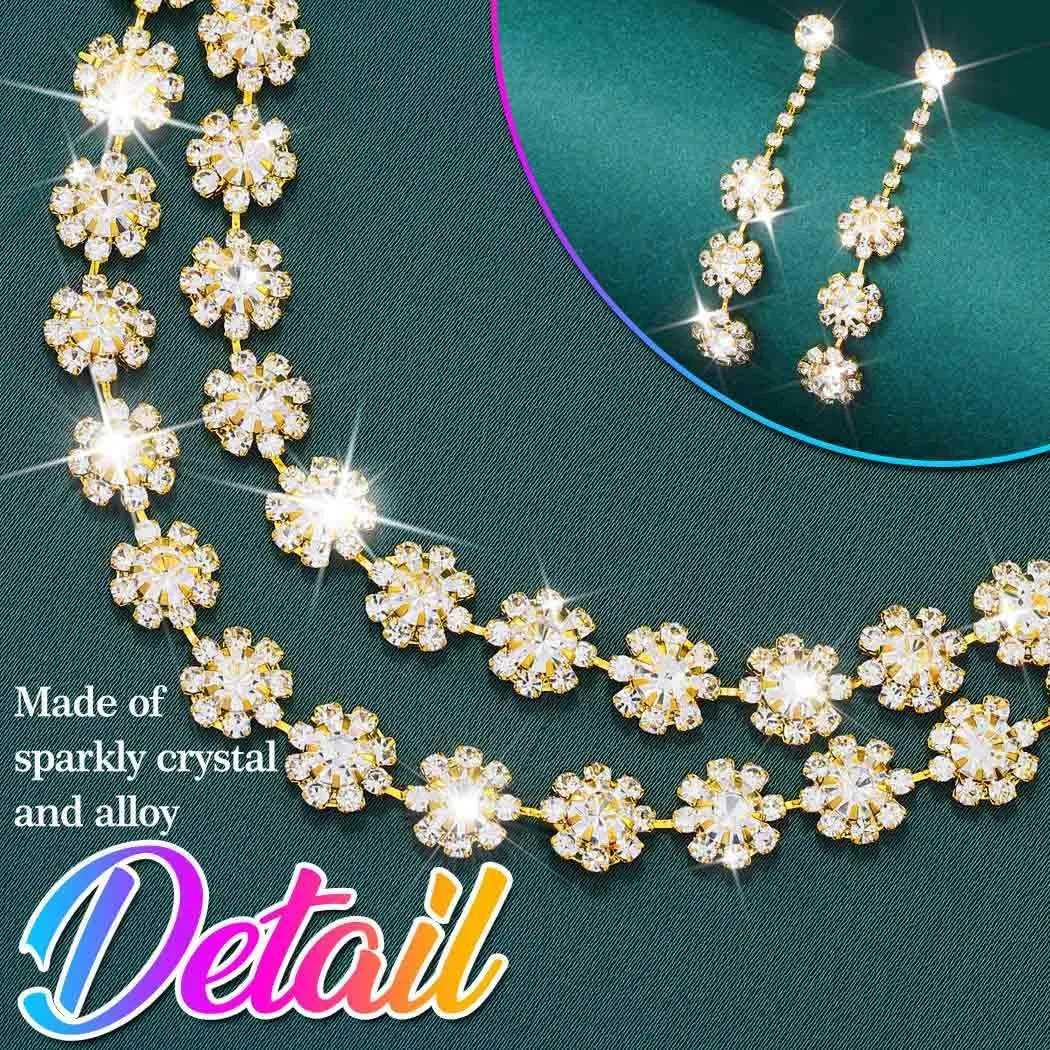 Nicute Crystal Jewelry Set for Women Rhinestone Necklace and Earrings Set Sparkly Wedding Dress Jewelry