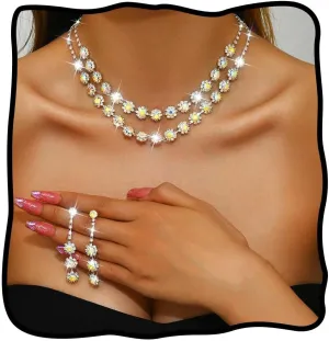 Nicute Crystal Jewelry Set for Women Rhinestone Necklace and Earrings Set Sparkly Wedding Dress Jewelry