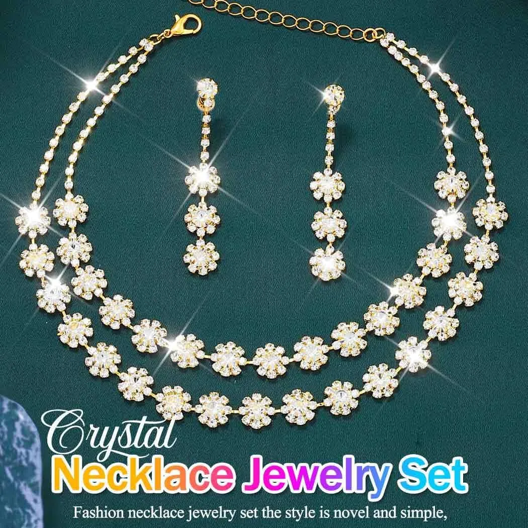Nicute Crystal Jewelry Set for Women Rhinestone Necklace and Earrings Set Sparkly Wedding Dress Jewelry