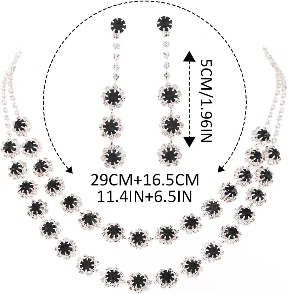 Nicute Crystal Jewelry Set for Women Rhinestone Necklace and Earrings Set Sparkly Wedding Dress Jewelry