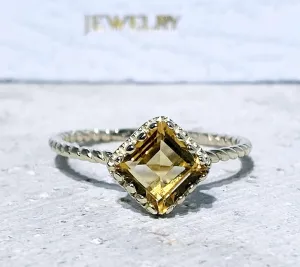 November Birthstone Jewelry - Citrine Ring - Genuine Gemstone - Square Ring - Stacking Ring - Gold Ring - Simple Jewelry