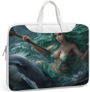 Ocean Goddess Dolphins Greek Myth Leather Bag Laptop Case Slim Water Resistant Computer Bags with Handle Briefcase for Work