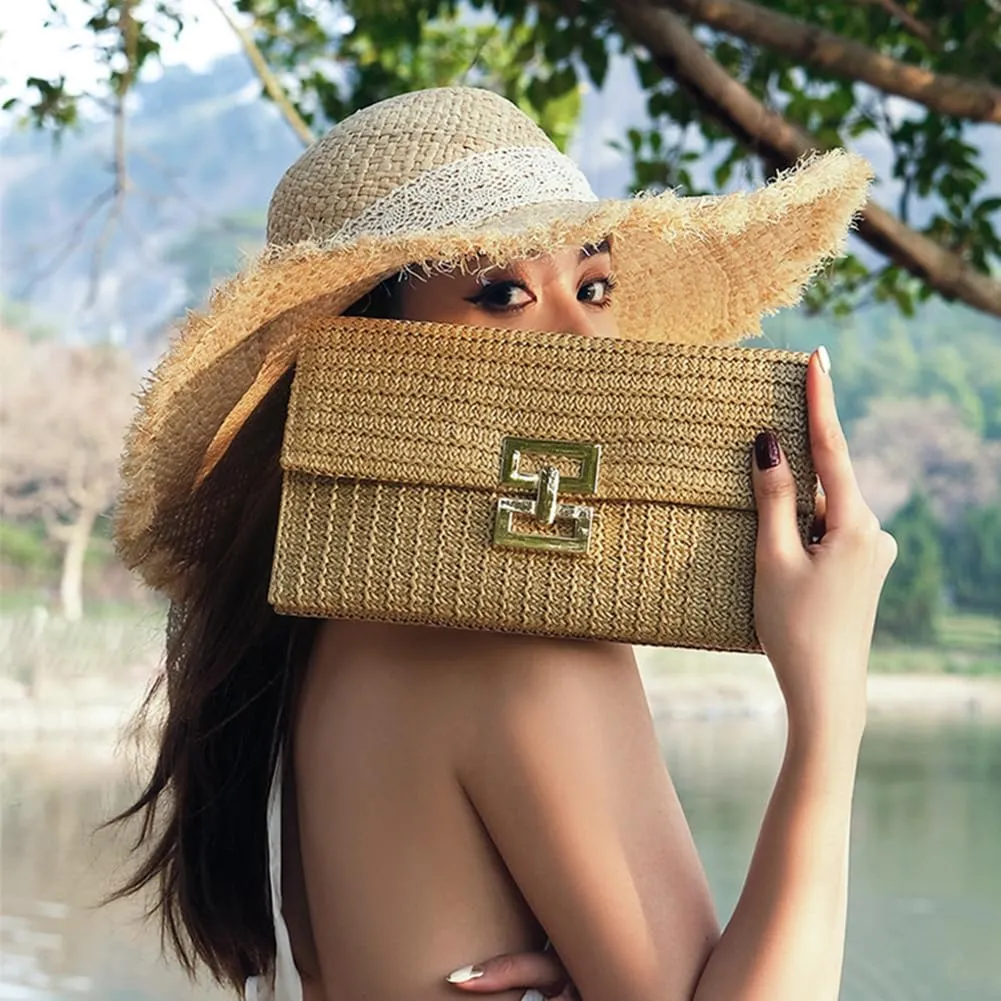 Orgone Straw Clutch Purse, Summer Beach Handbags, Boho Woven Envelope Wallet for Formal Evening Party Wedding