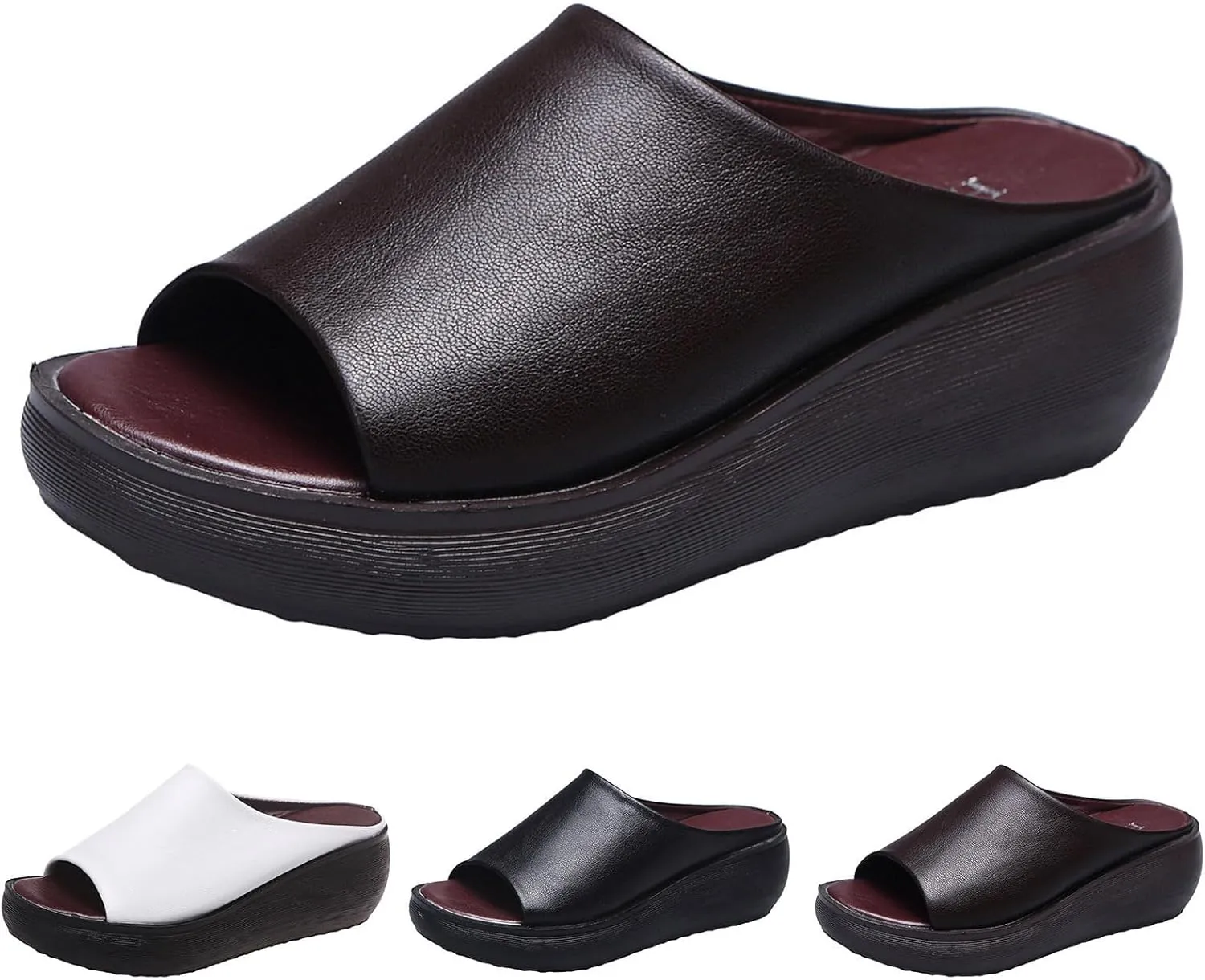 Orthopedic Sandals for Women Comfortable Orthotic Leather Wedges Sandals Platform Heel Slip On Sandal Arch Support Slides Summer Dressy Casual Walking Slippers Beach Vacation Shoes