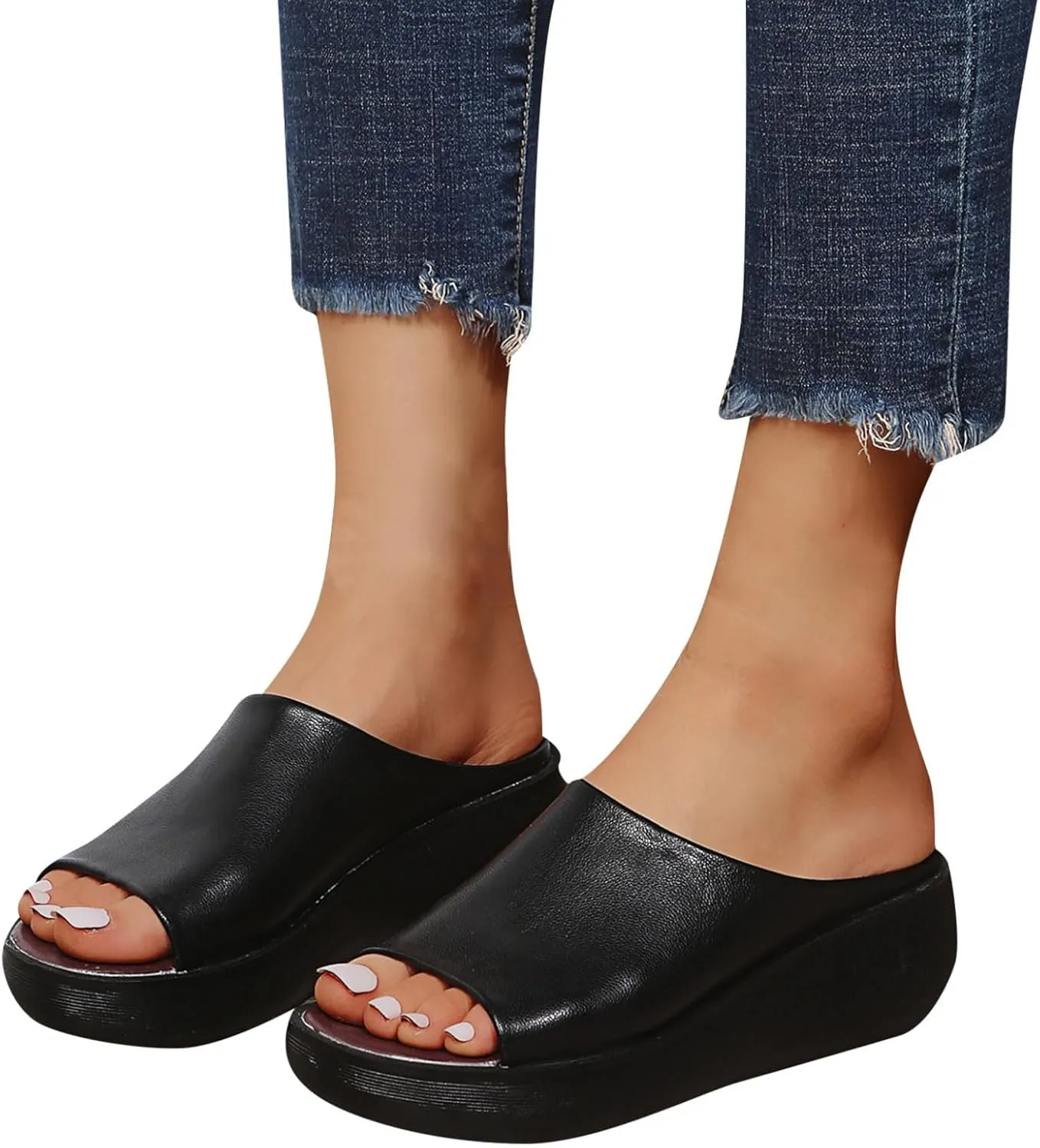 Orthopedic Sandals for Women Comfortable Orthotic Leather Wedges Sandals Platform Heel Slip On Sandal Arch Support Slides Summer Dressy Casual Walking Slippers Beach Vacation Shoes
