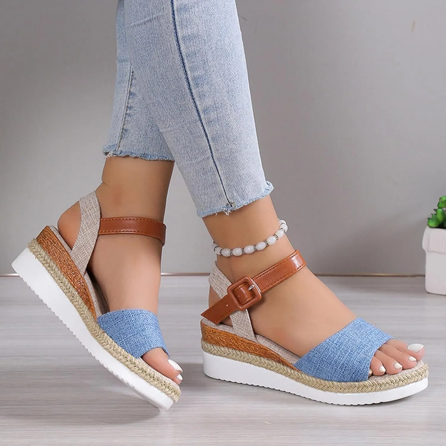 Orthopedic Sandals for Women Summer Platform Wedge Sandals Dressy Open Toe Ankle Strap Espadrilles Sandal, Casual Slip on Dress Shoes Beach Boho Comfortable Outdoor Shoes