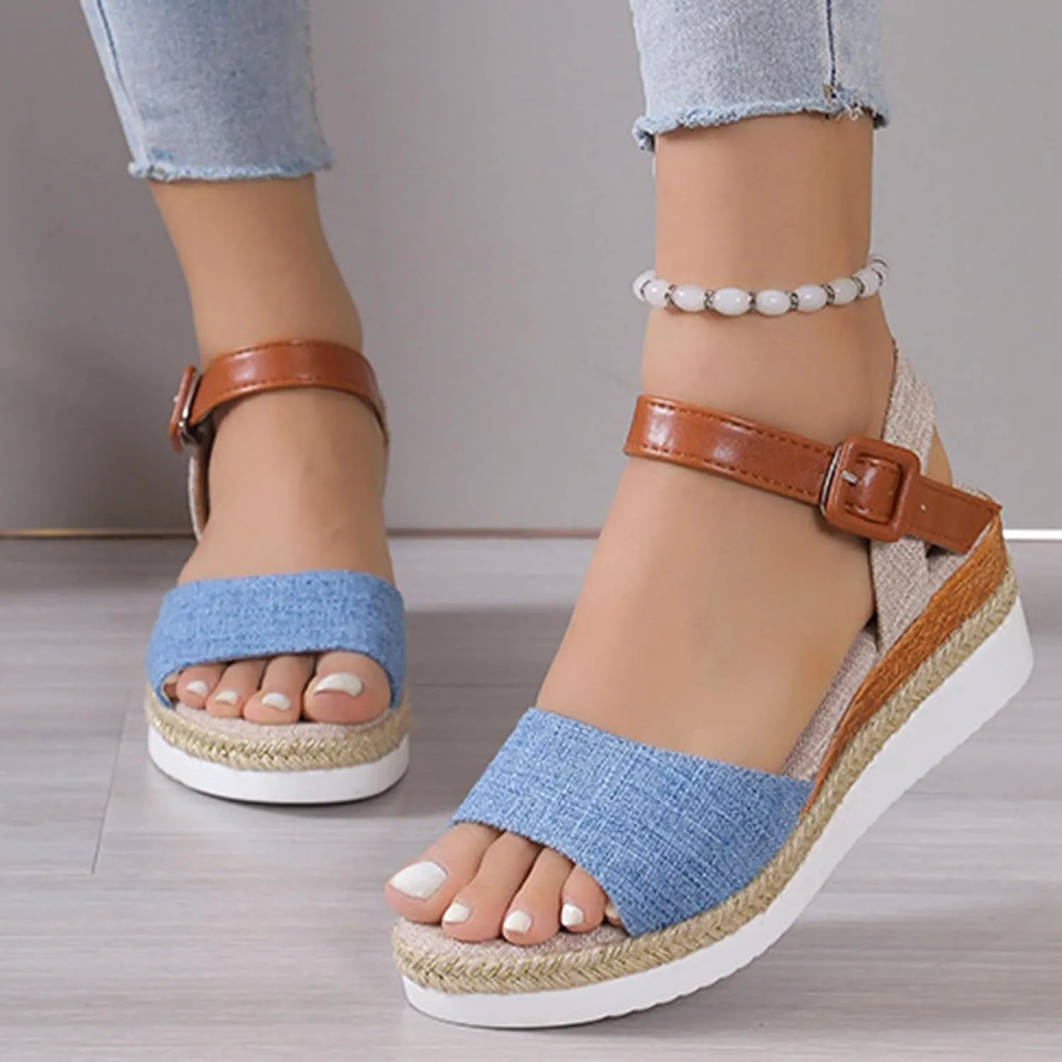 Orthopedic Sandals for Women Summer Platform Wedge Sandals Dressy Open Toe Ankle Strap Espadrilles Sandal, Casual Slip on Dress Shoes Beach Boho Comfortable Outdoor Shoes