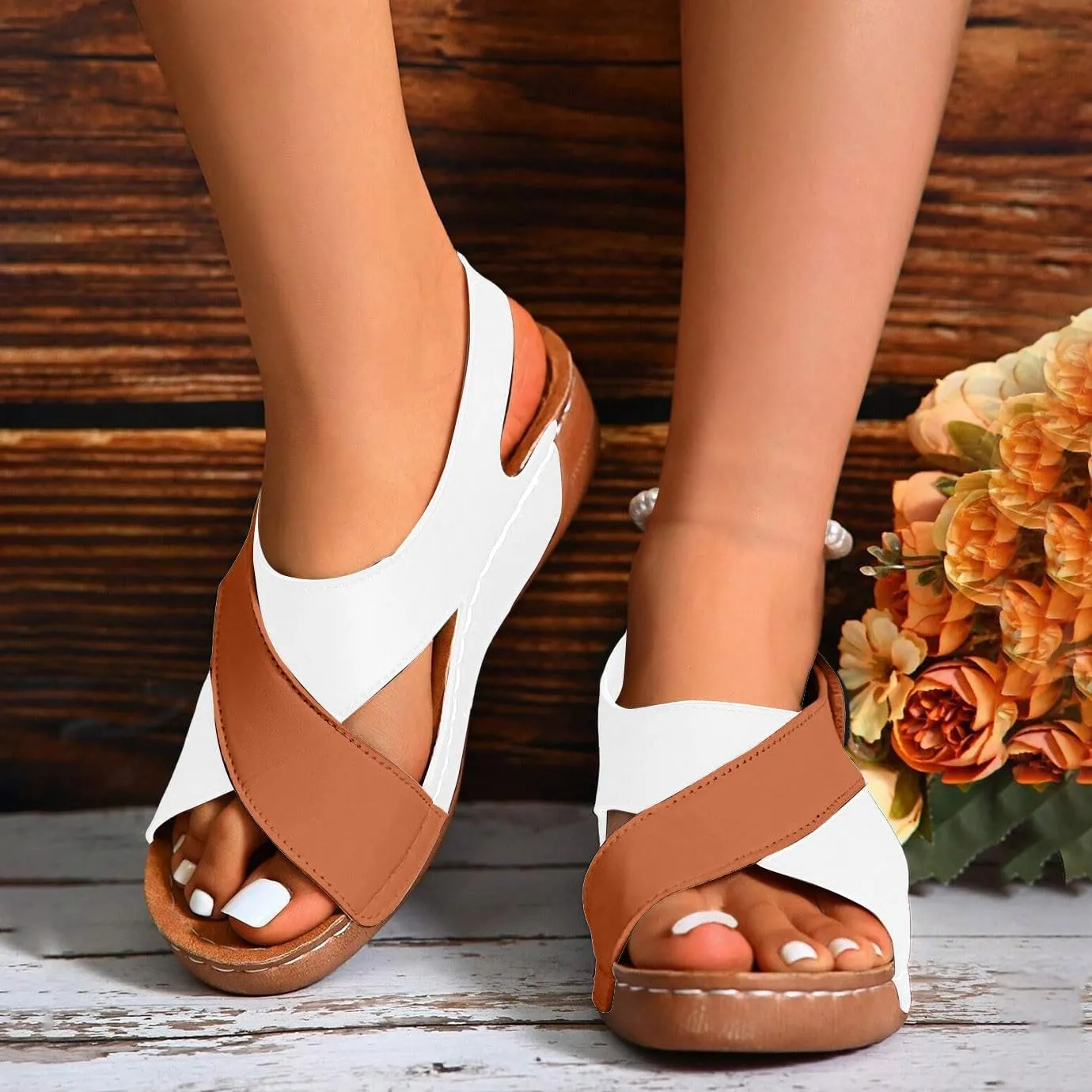 Orthopedic Sandals for Women,Womens Crisscross Strap Open Toe Summer Thick Sole Fashionable Casual Shoes Comfortable Orthopedic Sandals with Arch Support for Women