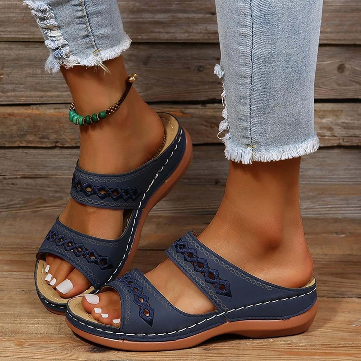 Orthopedic Wedge Sandals for Women 2025 Summer Casual Open Toe Backless Fish Mouth Thick Sole Sandals Breathable Non Slip Beach Walking Fashionable Comfortable Outdoor Shoes