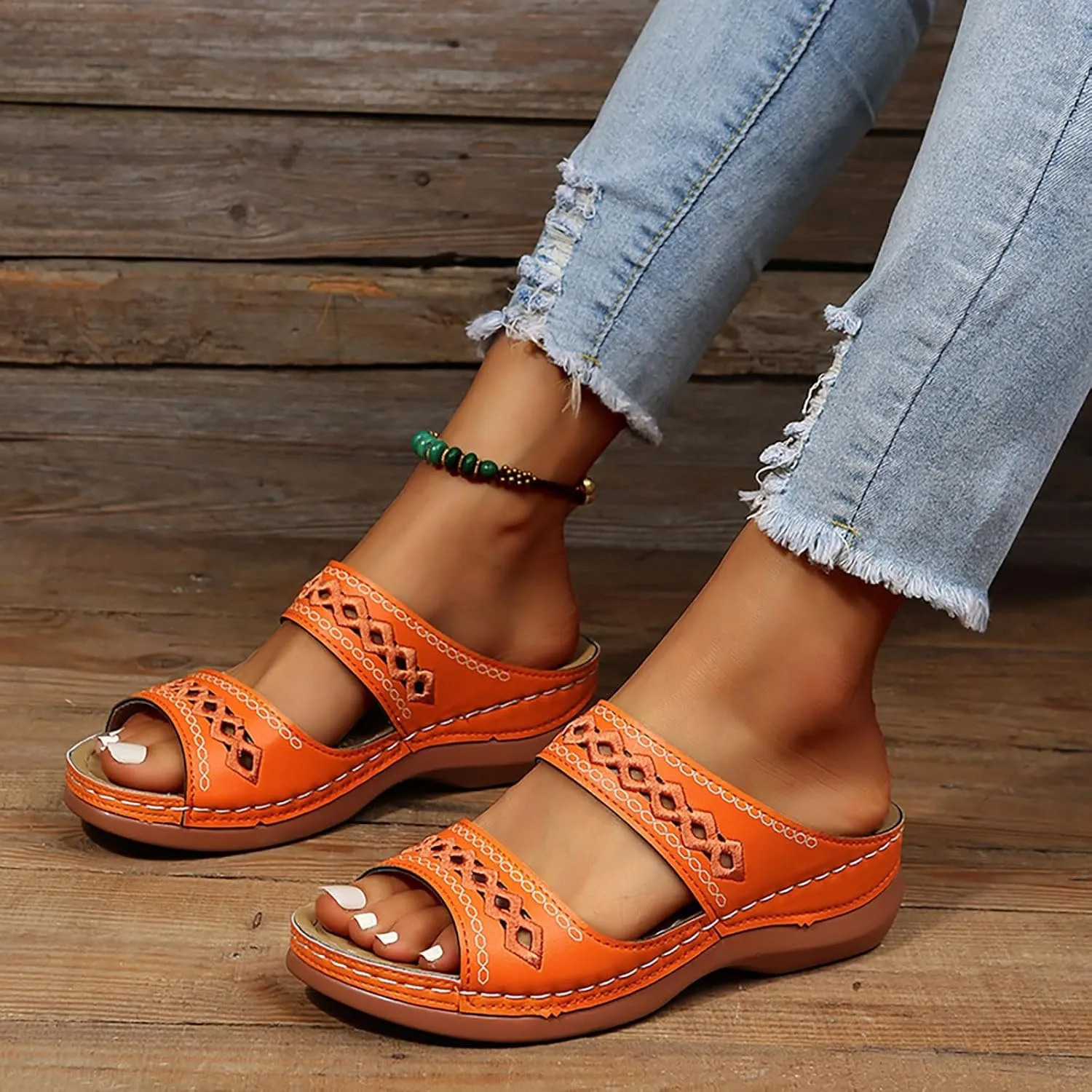 Orthopedic Wedge Sandals for Women 2025 Summer Casual Open Toe Backless Fish Mouth Thick Sole Sandals Breathable Non Slip Beach Walking Fashionable Comfortable Outdoor Shoes
