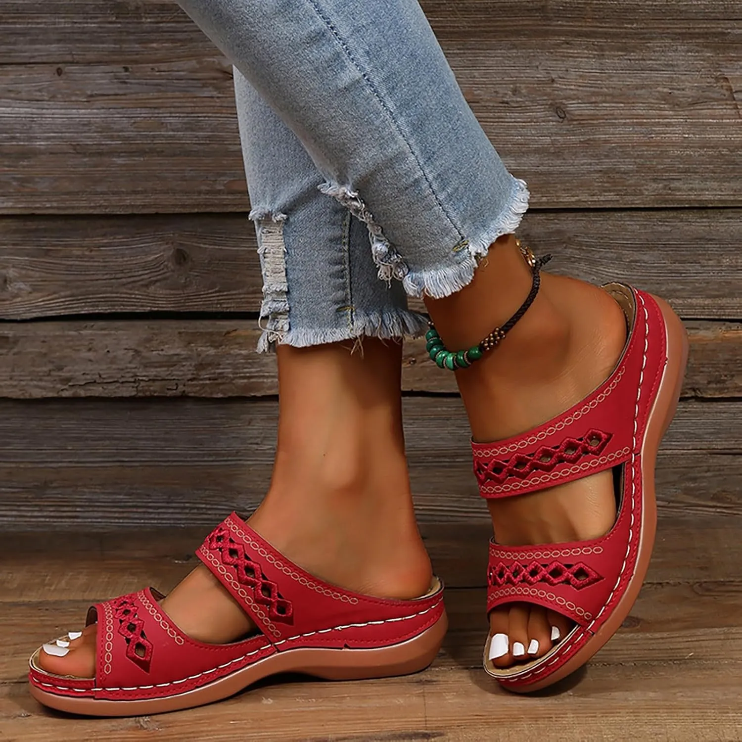 Orthopedic Wedge Sandals for Women 2025 Summer Casual Open Toe Backless Fish Mouth Thick Sole Sandals Breathable Non Slip Beach Walking Fashionable Comfortable Outdoor Shoes