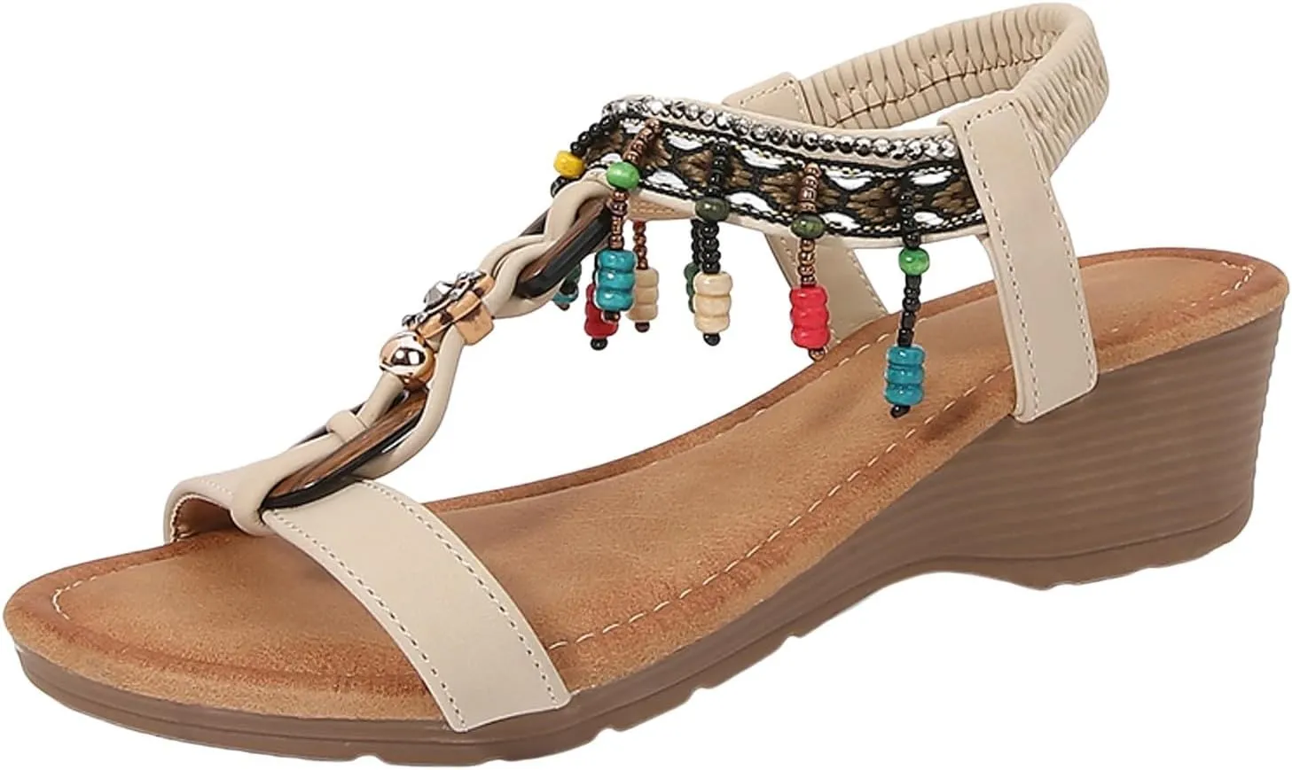 Orthopedic Wedge Sandals for Women Summer Dressy 2025 Casual Rhinestone Open Toe Espadrilles Comfortable Bohemian Sandals Wide Width Walking Dress Shoes for Party Casual Beach Vacation