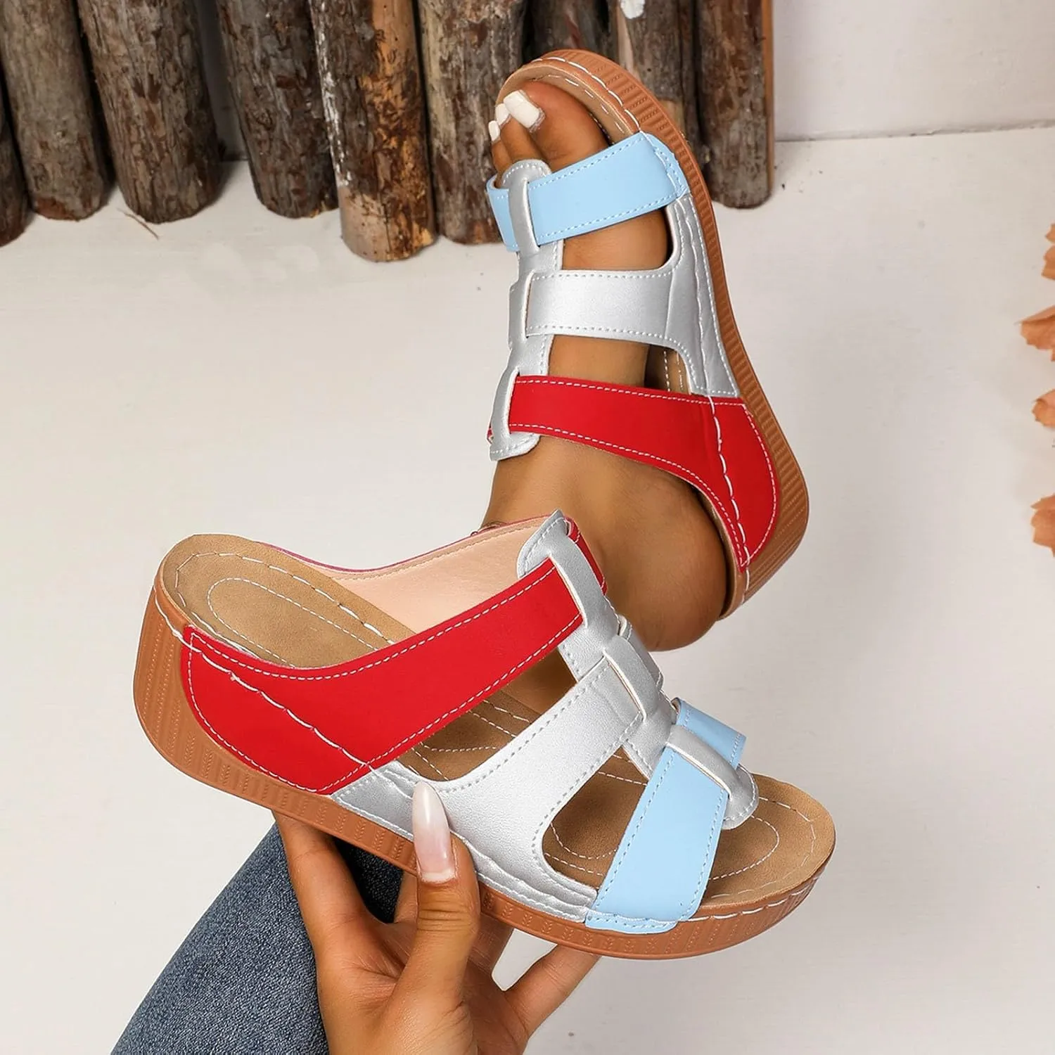 Orthopedic Wedge Sandals for Women Summer Dressy 2025 Fish Mouth Open Toe Non Slip Soft Yoga Mat Sole Sandals Beach Vacation Travel Walking Comfortable Casual Fashion Shoes with Arch Support