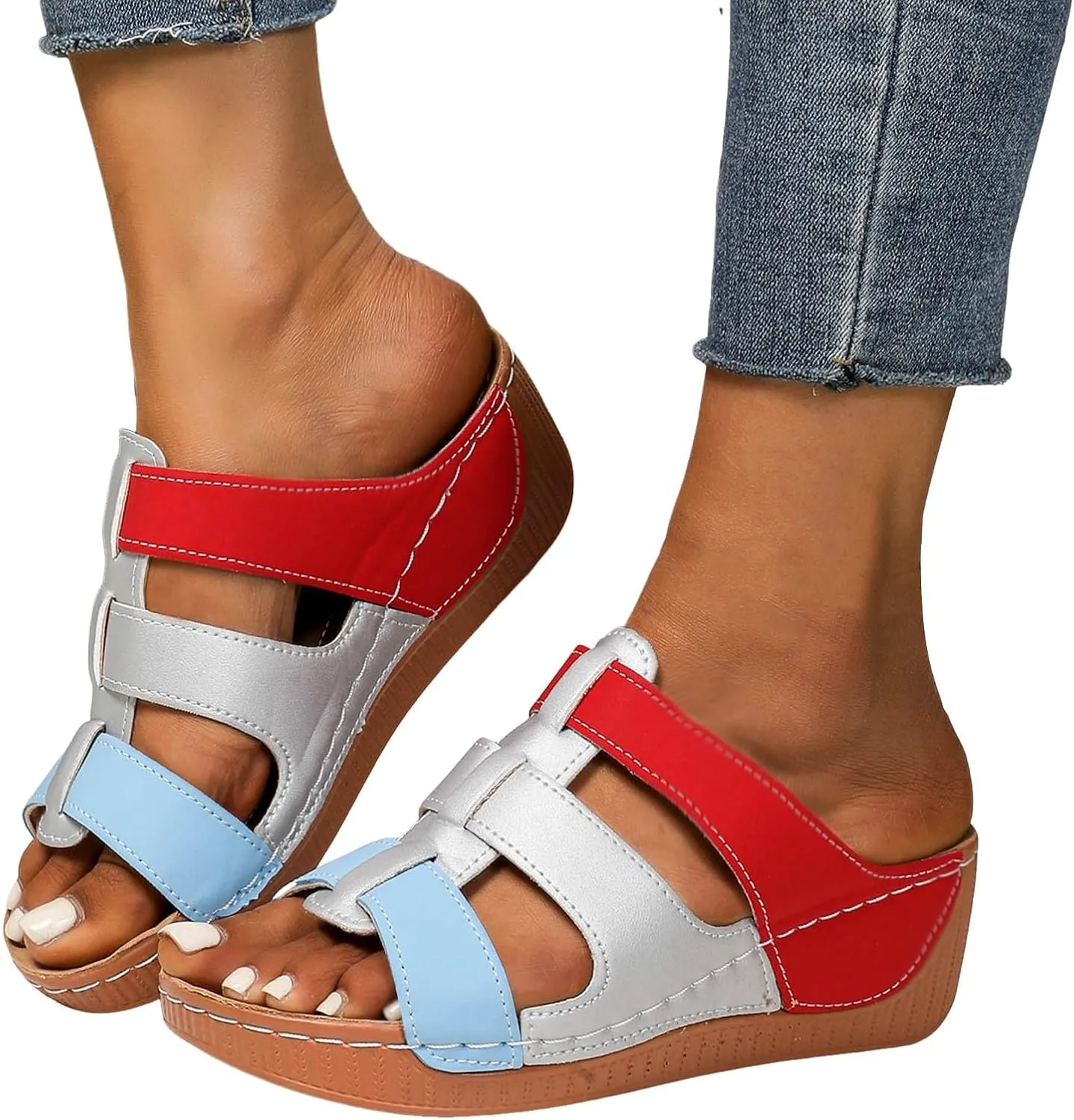 Orthopedic Wedge Sandals for Women Summer Dressy 2025 Fish Mouth Open Toe Non Slip Soft Yoga Mat Sole Sandals Beach Vacation Travel Walking Comfortable Casual Fashion Shoes with Arch Support