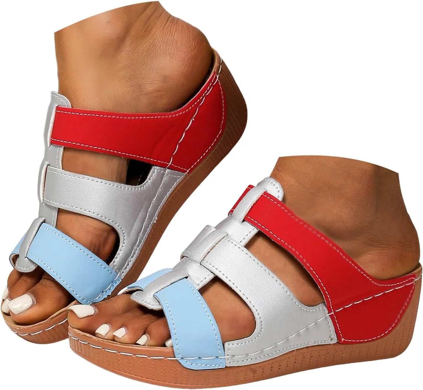 Orthopedic Wedge Sandals for Women Summer Dressy 2025 Fish Mouth Open Toe Non Slip Soft Yoga Mat Sole Sandals Beach Vacation Travel Walking Comfortable Casual Fashion Shoes with Arch Support