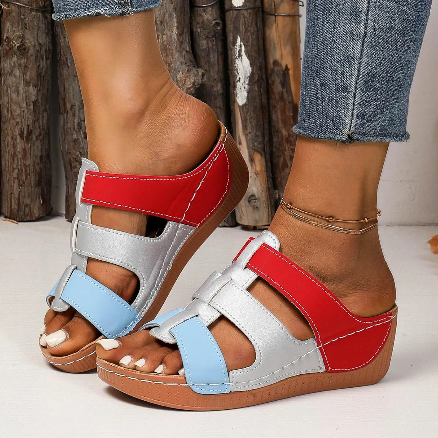 Orthopedic Wedge Sandals for Women Summer Dressy 2025 Fish Mouth Open Toe Non Slip Soft Yoga Mat Sole Sandals Beach Vacation Travel Walking Comfortable Casual Fashion Shoes with Arch Support